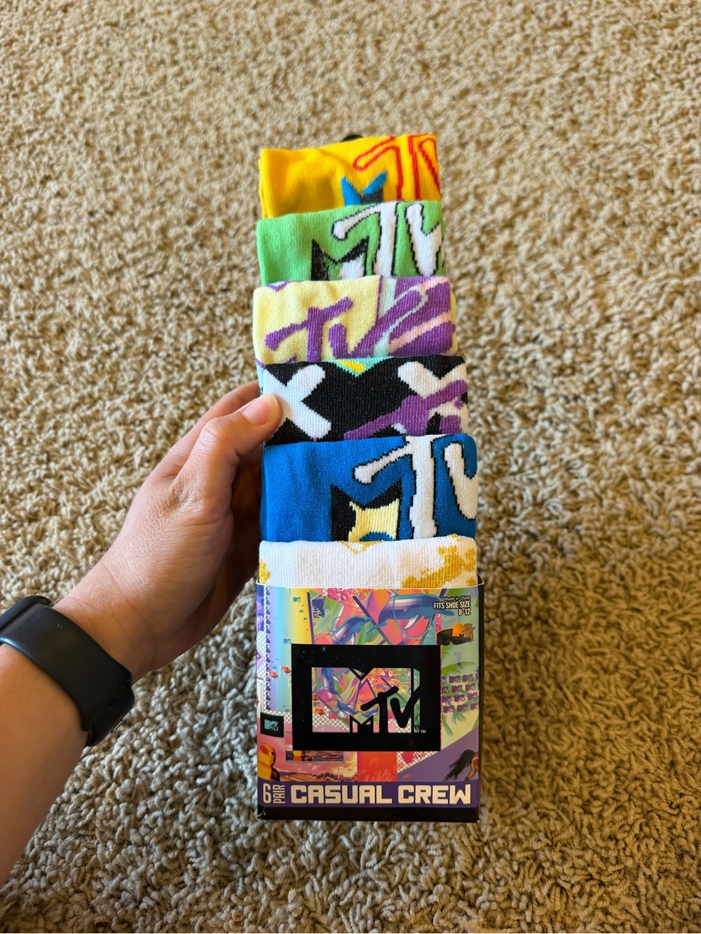 MTV 6 Pair Casual Crew Socks Fits Shoe Size 8-12
